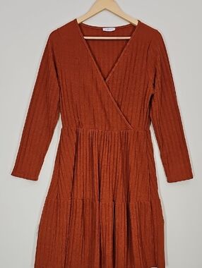 Chic Soul Ribbed Faux-Wrap Midi Dress Long Sleeve Made in USA Plus Size 1XL